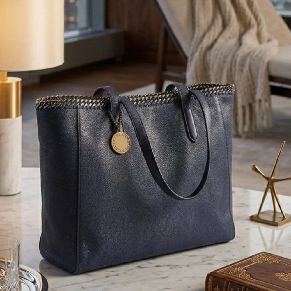 Stella McCartney navy Falabella Shaggy Deer Tote Bag